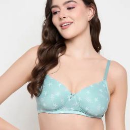 Clovia Blue Polyamide Printed Padded Full Cup Wire Free T-Shirt Bra-picture-42