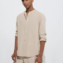 ETA by Westside Beige Solid Relaxed-Fit Cotton-Blend Shirt-image-46