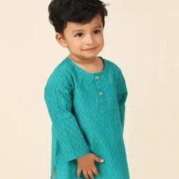 Fabindia Kids Teal Printed Full Sleeves Kurta-image-26