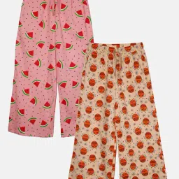 Kiddopanti Girls Light Peach & Pink Printed Pyjamas (Pack Of 2)-picture-47