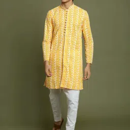 VASTRAMAY Boys Orange & White Cotton Embroidery Full Sleeves Kurta Sets-image-83