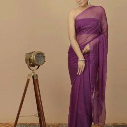 Geroo Jaipur Purple Chiffon Hand Embroidered Mukaish Saree-picture-33