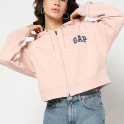 GAP Pink Blended Embroidered Long Sleeves Hooded Sweatshirt-image-81