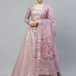 SHUBHKALA Dusty Pink Silk Embellished Lehenga and Choli Set With Dupatta-picture-12