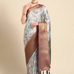 Silk Land Multicolor Silk Floral Saree With Unstitched Blouse-image-8