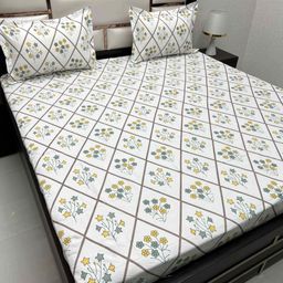 Pure Decor White & Green Floral 350 TC Queen Bedsheet with 2 Pillow Covers-image-21
