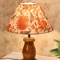 Homesake Cream-Coloured Printed Wood Frusturical Shaped Table Lamp-1