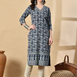 HERE&NOW Floral Printed V-Neck Straight Kurta-picture-13