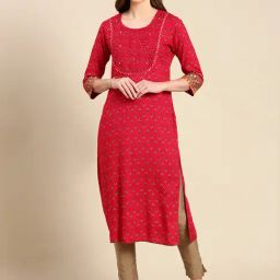 SHOWOFF Red Printed Kurta-12