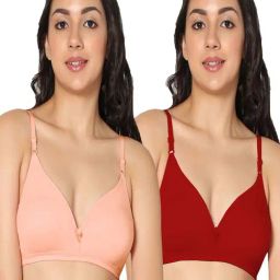 IN CARE Peach & Red Cotton T-Shirt Bras - Pack Of 2-image-98