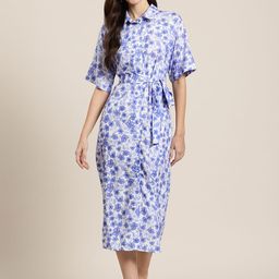 HERE&NOW Floral Print Shirt Midi Dress with Belt-image-87