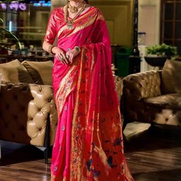 Suha Women Pink Woven Design Art Silk Saree-picture-19