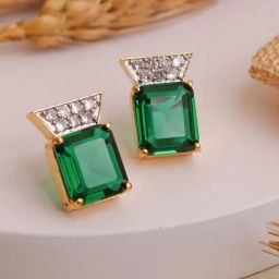 Johori Green & Golden Stud Earrings-0