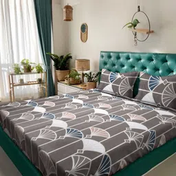 Book Fold Brown & White Floral Printed 300 TC King Bedsheet Set 2.50 m x 2.25 m-image-91
