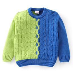 Babyhug Knitted Full Sleeves Sweater Color Block with Cable Knit Design - Green & Blue-13