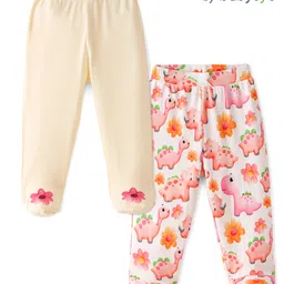 Babyoye Eco Conscious 100% Cotton Knit Bootie Leggings Dino Print Pack of 2 - Pink-picture-2