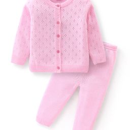 Babyhug Full Sleeves Sweater Set - Pink-picture-23