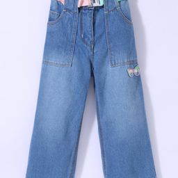 Little Kangaroos Cotton Full Length Denim Jeans with Belt - Medium Blue-image-54