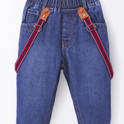 Little Kangaroos 100% Cotton Full Length Denim Jeans Solid Colour  with Suspender - Dark Blue-image-26