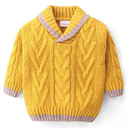 Babyhug Knitted Full Sleeves Collar Neck Pullover Sweater with Cable Knit Design - Mustard-image-2