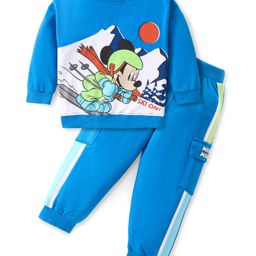 Babyhug Disney Cotton Knit Full Sleeves Sweatshirt & Lounge Pants Set With Mickey Mouse Front & Back Graphics - Blue-image-73