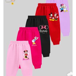 KUCHIPOO Featuring Mickey & Friends Pack Of 5 Character Printed Trackpants - Pink Red Black & Purple-image-57