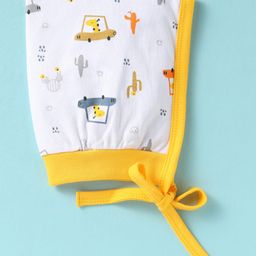 Child World Interlock Knit Cap With Knot Vehicle Print Yellow - Diameter 10.5 cm-27