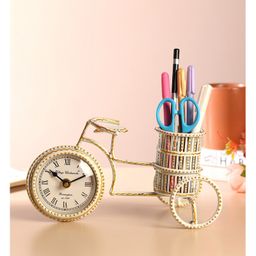 HABEREINDIA Table Clock | Pen Holder | Decorative Metal Table Decor | Gifting Desk Organiser - Multi-image-97
