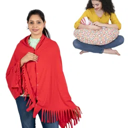 nene MultiPurpose Knitted Breastfeeding Shawl & Pillow Combo - Red-picture-32