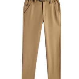 CAVIO Lycra Blend Solid Trousers With Belt Set - Khaki-image-40
