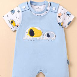 Child World Interlock Knit Half Sleeves Elephant Embroidered & Printed Dungaree with Half Sleeves Inner Tee - Sky Blue-image-16