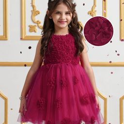 Mark & Mia Woven Sleeveless Party Dress With Floral Applique - Wine-image-93