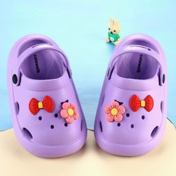 Cute Walk by Babyhug Slip On Clogs With Floral & Bow Applique - Purple-picture-5
