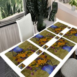 REVEXO 6Pc Green & Blue Printed Rectangle Costers & Table Placemats-21