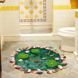 INDIAN ROYALS Green & Red Pond Fishes Flowers Leaves Printed Waterproof Wall Sticker-image-85