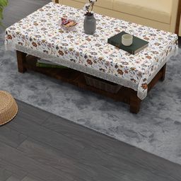 Kuber Industries Barik Flower Cream 40x60 Inch Waterproof PVC Table Cover-56