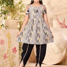 Sangria Girls Abstract Printed Cotton A-Line Kurta With Dhoti Pants-picture-31