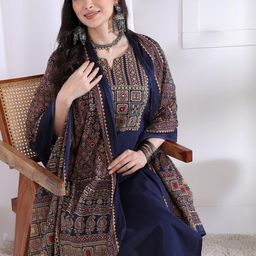 KALINI Navy Blue Pure Cotton Kurta Sets-picture-23