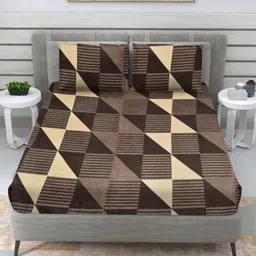 Myntra Elegant Homes Brown & Cream-Coloured Striped 300 TC Queen Bedsheet with 2 Pillow Covers-7