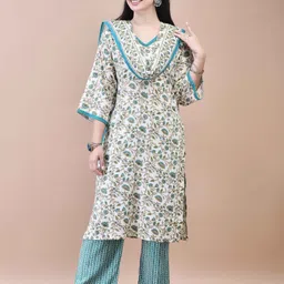 Shree Women Floral Printed Regular Pure Cotton Kurta with Trousers & With Dupatta-picture-2