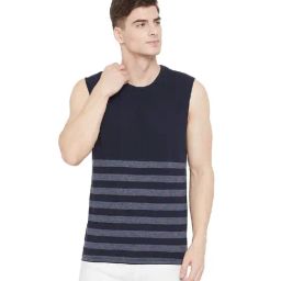 Hypernation Blue & Grey Stripes Cotton T-Shirt-picture-30