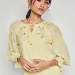 AND Light Yellow Embroidered Top-image-48