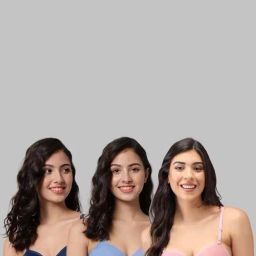 AROUSY Blue & Pink Cotton Demi Cup Bras - Pack Of 3-picture-31