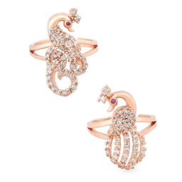 Zaveri Pearls Set Of 2 Rose Gold Peacock Inspired Cubic Zirconia Finger Rings-ZPFK13370 image 4