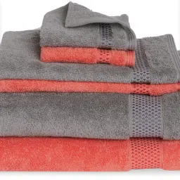 Spaces Solid Orange & Grey Cotton Towel Combo - Set of 6 image 4