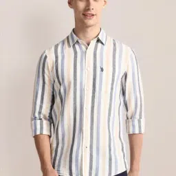 U.S. Polo Assn. White Cotton Regular Fit Striped Shirt-picture-22