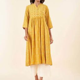 Rangmanch by Pantaloons Yellow Printed A Line Kurta-image-74