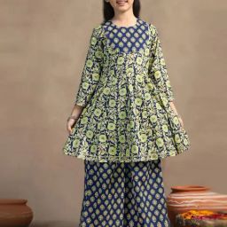 Fashion Dream Girls Dark Blue Floral Kurta and Palazzo-picture-4
