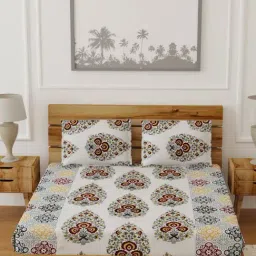Living Roots Multicolor Jaipuri Printed Cotton Bed Sheet with 2 Pillow Cover-image-25