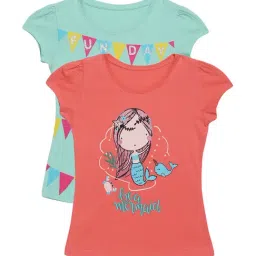 Plum Tree Kids Salmon Pink & Aqua Embellished T-Shirt (Pack Of 2)-image-64